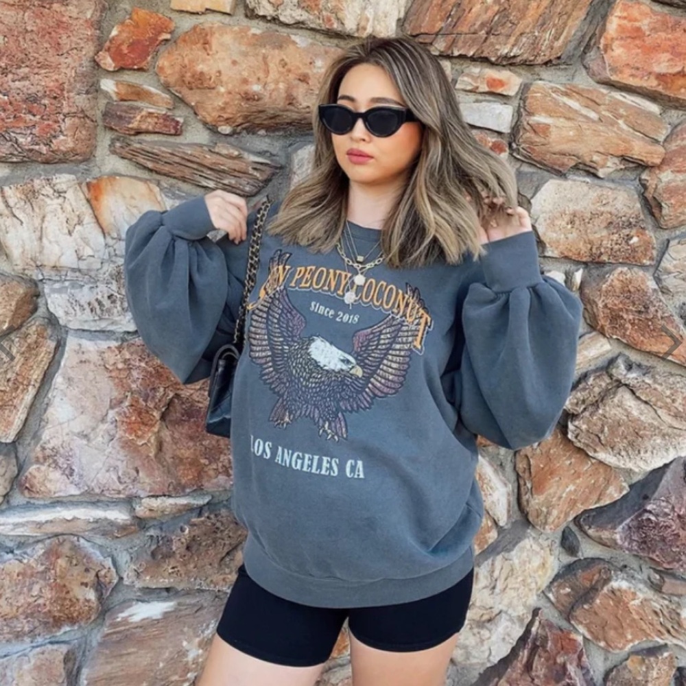 Sun Peony Coconut Gray Eagle LA Mama Oversized Sweatshirt